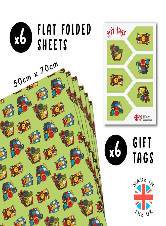 CENTRAL 23 Wrapping Paper Birthday Boy - Happy Trains - 6 Sheets of Thick Gift Wrap - For Birthday, Christmas, Baby Shower - Comes With Fun Stickers - Image 2
